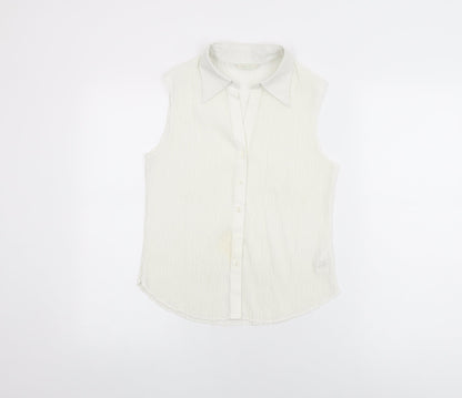 Marks & Spencer Womens White Polyester Basic Button-Up Size 14 Collared