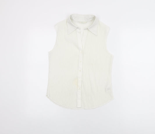 Marks and Spencer Womens White Polyester Basic Button-Up Size 14 Collared