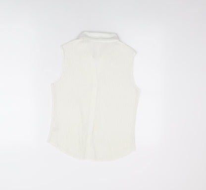 Marks & Spencer Womens White Polyester Basic Button-Up Size 14 Collared