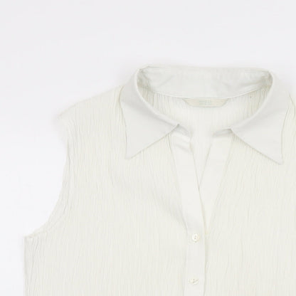Marks & Spencer Womens White Polyester Basic Button-Up Size 14 Collared
