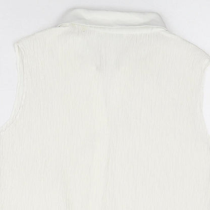 Marks & Spencer Womens White Polyester Basic Button-Up Size 14 Collared