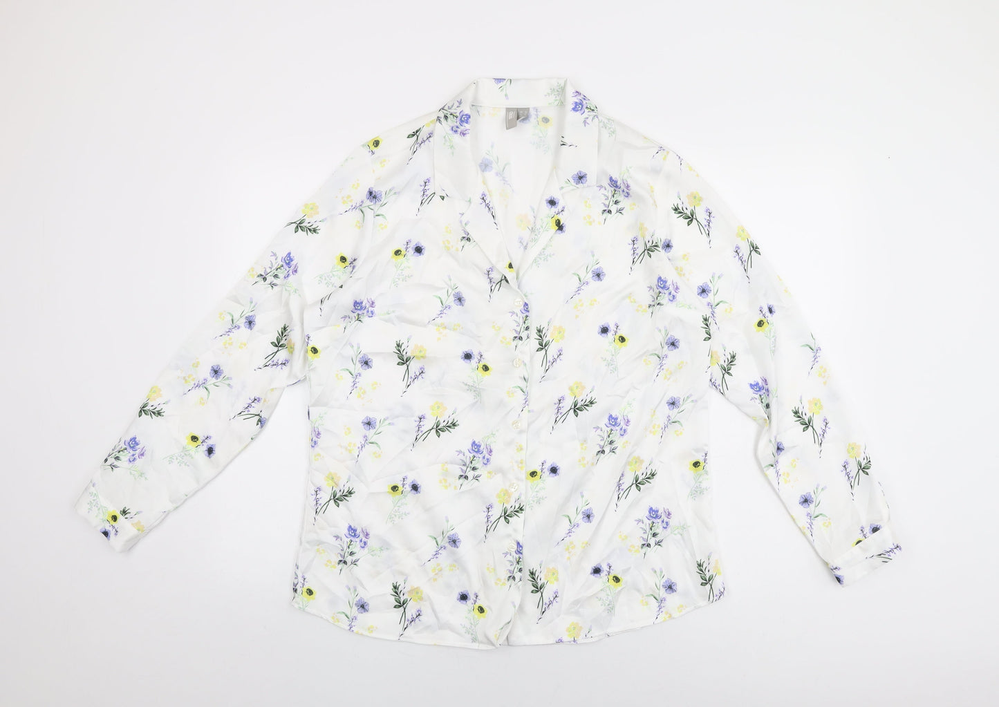 ASOS Womens White Floral Polyester Basic Button-Up Size 12 Collared