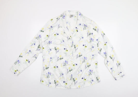ASOS Womens White Floral Polyester Basic Button-Up Size 12 Collared