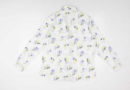 Back view of ASOS women’s white floral polyester basic button-up, size UK 12, collared