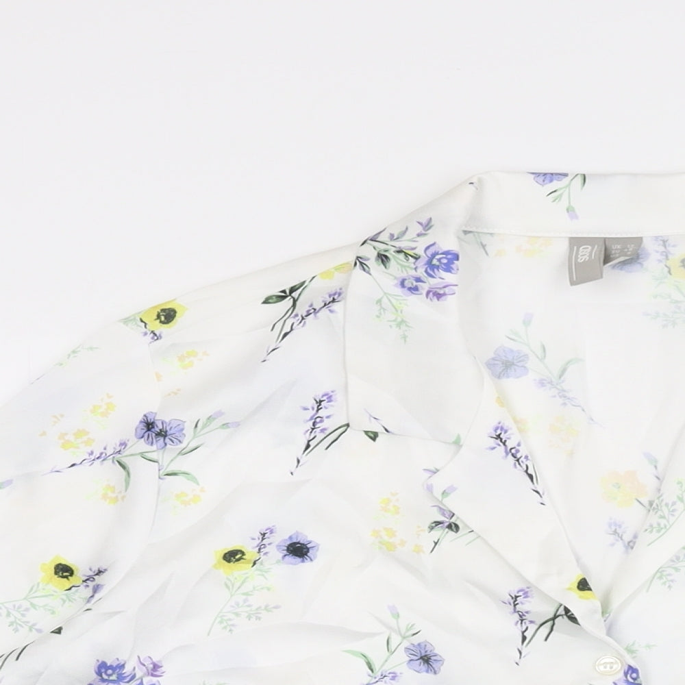ASOS Womens White Floral Polyester Basic Button-Up Size 12 Collared