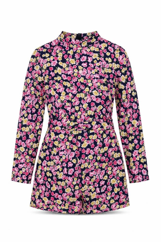 Boohoo Womens Blue Floral Polyester Playsuit One-Piece Size 12 Zip