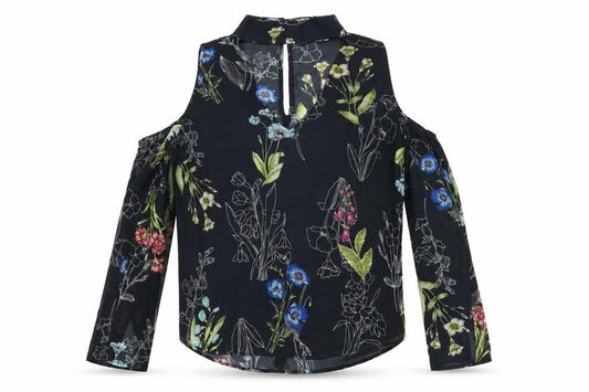 River Island Womens Black Floral Polyester Basic Blouse Size 8 Round Neck