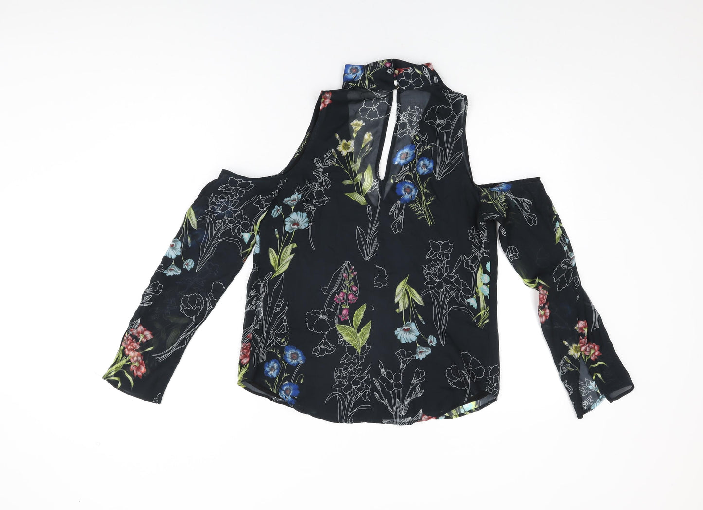 River Island Womens Black Floral Polyester Basic Blouse Size 8 Round Neck