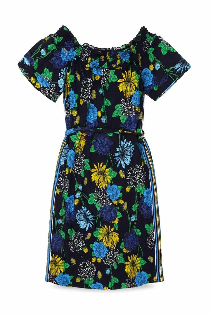 Red Herring Womens Blue Floral Viscose Shift Size 8 Off the Shoulder Pullover