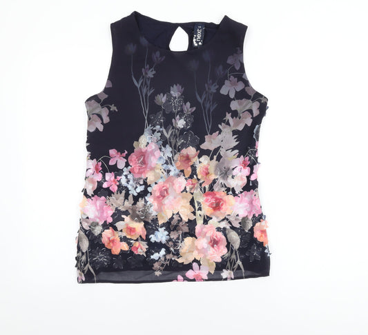 NEXT Womens Blue Floral Viscose Basic Blouse Size 10 Round Neck