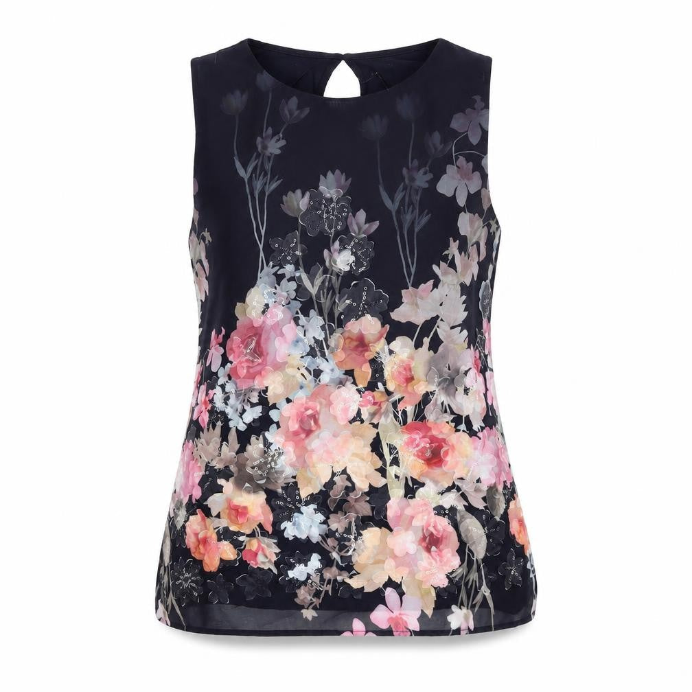 NEXT Womens Blue Floral Viscose Basic Blouse Size 10 Round Neck