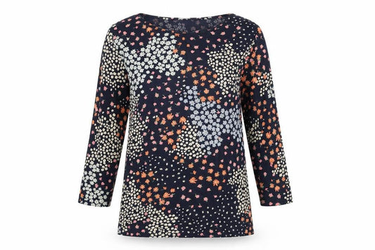 Marks and Spencer Womens Blue Floral Cotton Basic T-Shirt Size 8 Boat Neck