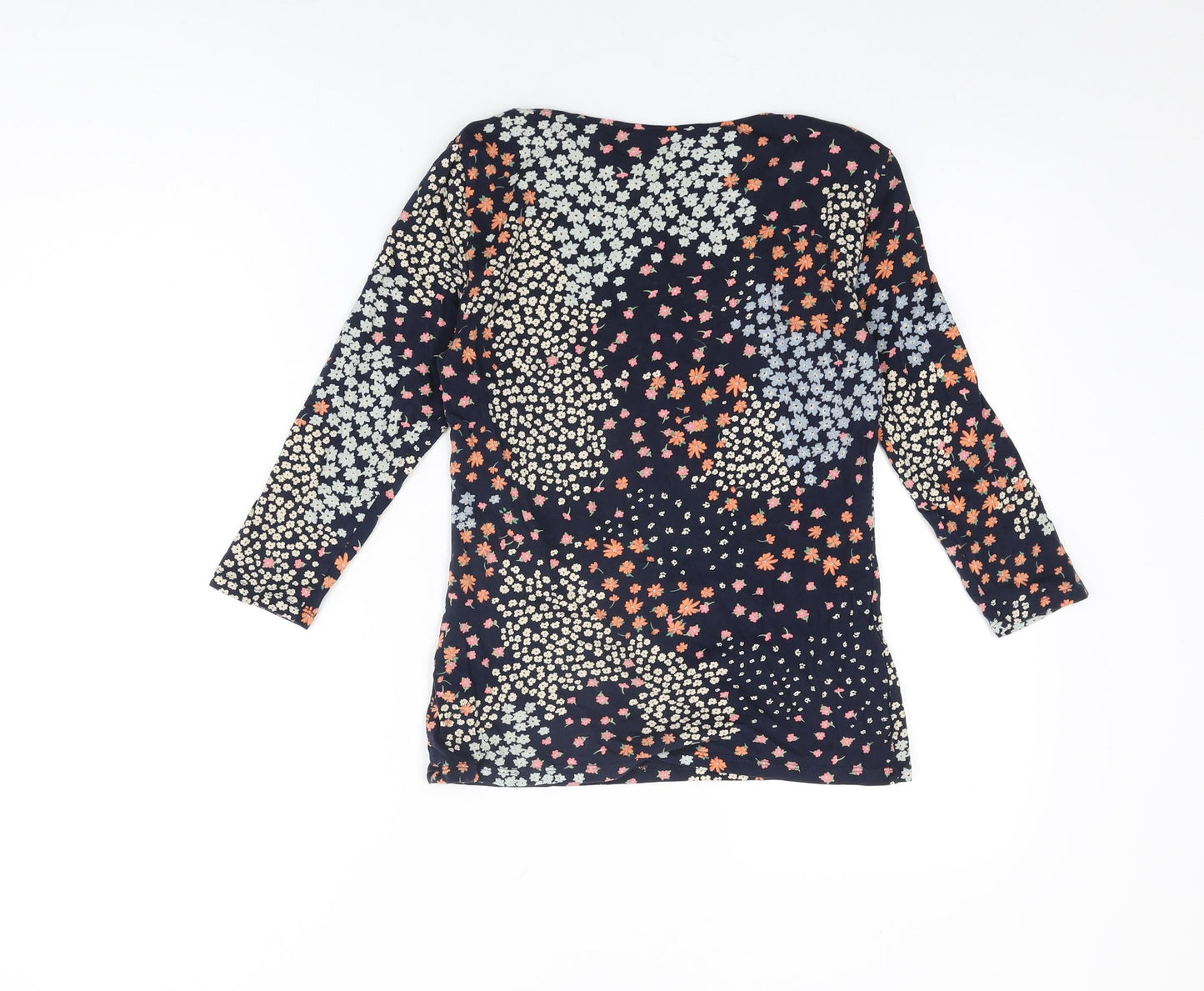 Marks and Spencer Womens Blue Floral Cotton Basic T-Shirt Size 8 Boat Neck