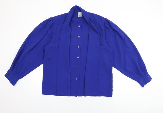 Country Casuals Womens Blue Polyester Basic Button-Up Size 14 Round Neck