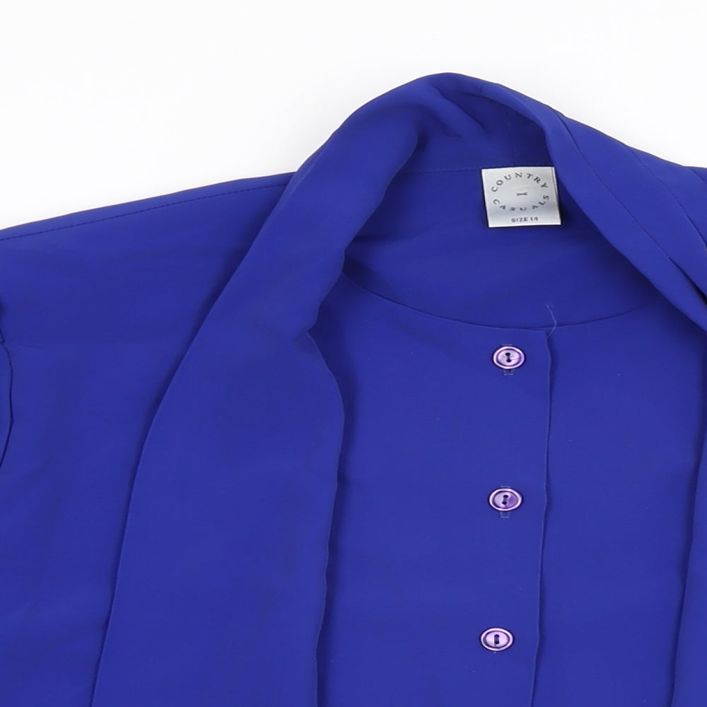 Country Casuals Womens Blue Polyester Basic Button-Up Size 14 Round Neck
