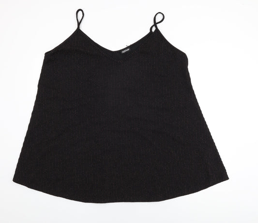 Curvewow Womens Black Polyester Basic T-Shirt Size 24 V-Neck