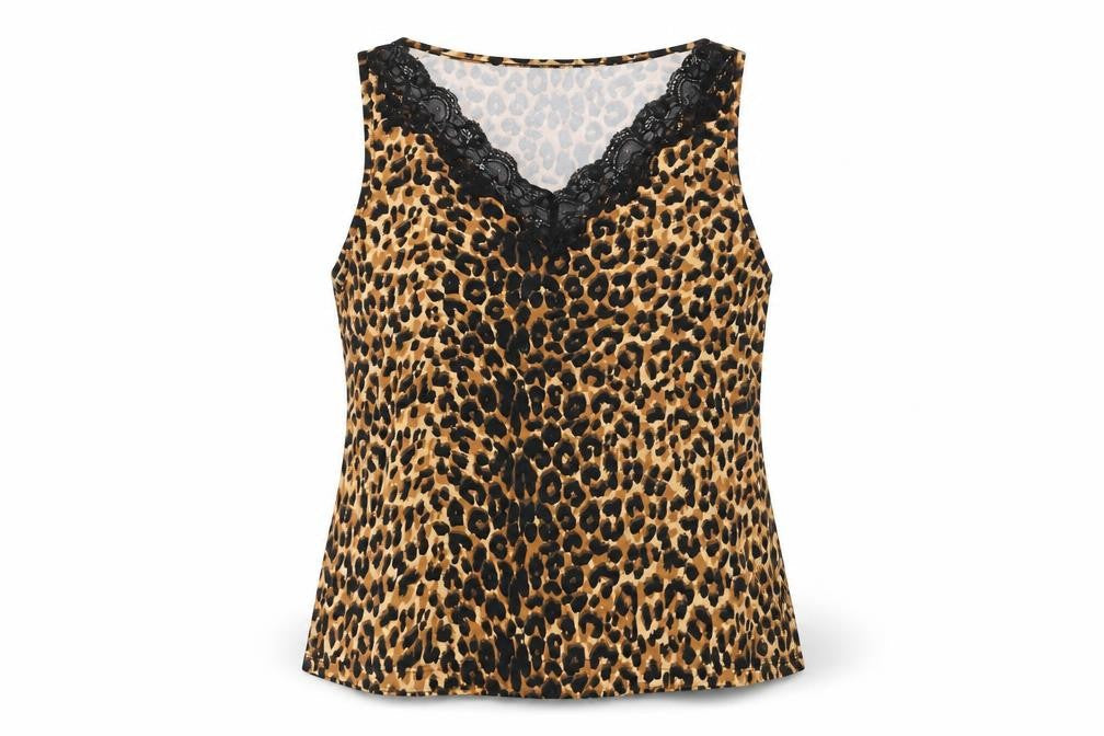 Belle Vere Womens Beige Animal Print Polyester Basic T-Shirt Size S V-Neck