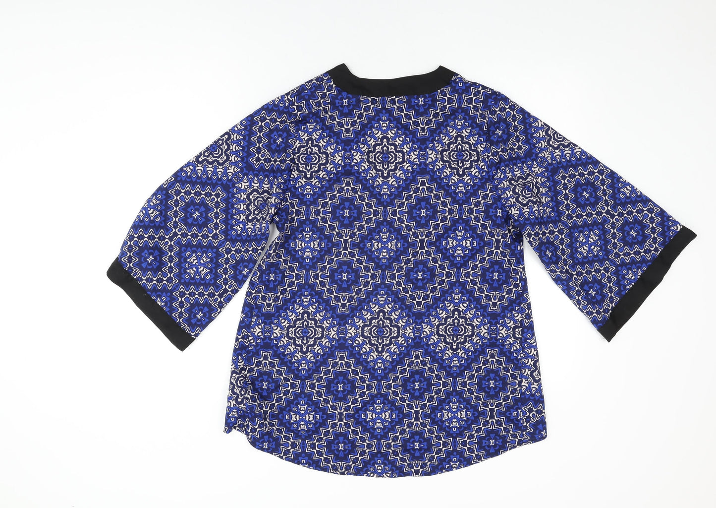 New Look Womens Blue Geometric Polyester Kimono Blouse Size 12 V-Neck