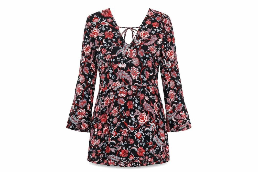 Mango Womens Black Floral Viscose Shift Size S V-Neck Zip