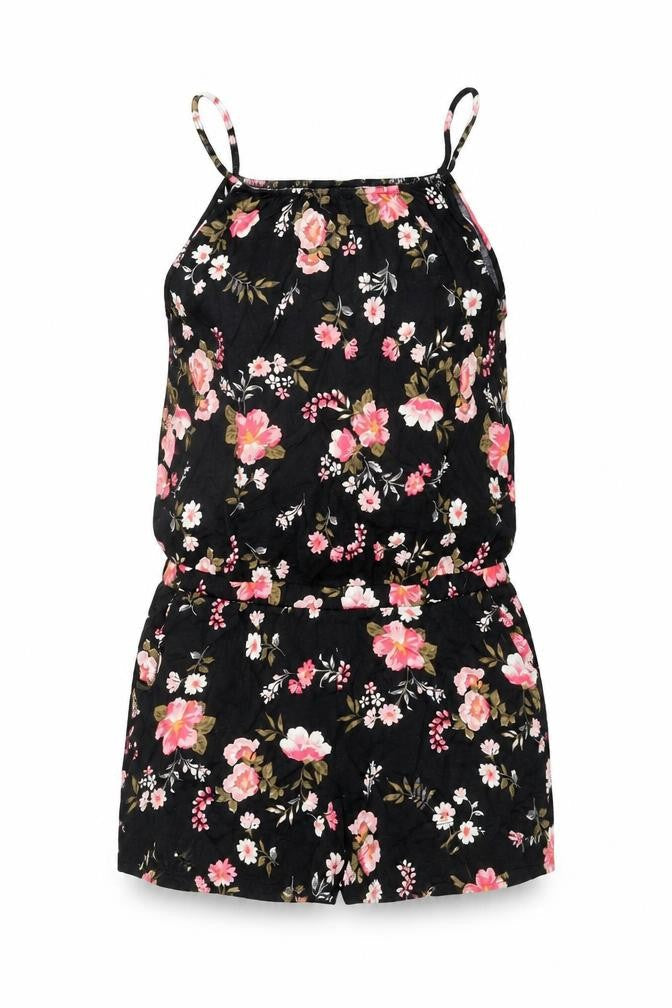 LASCANA Womens Black Floral Viscose Playsuit One-Piece Size 12 Pullover