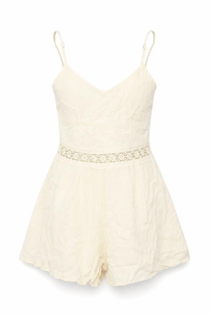 H&M Womens Ivory Viscose Playsuit One-Piece Size 6 Zip