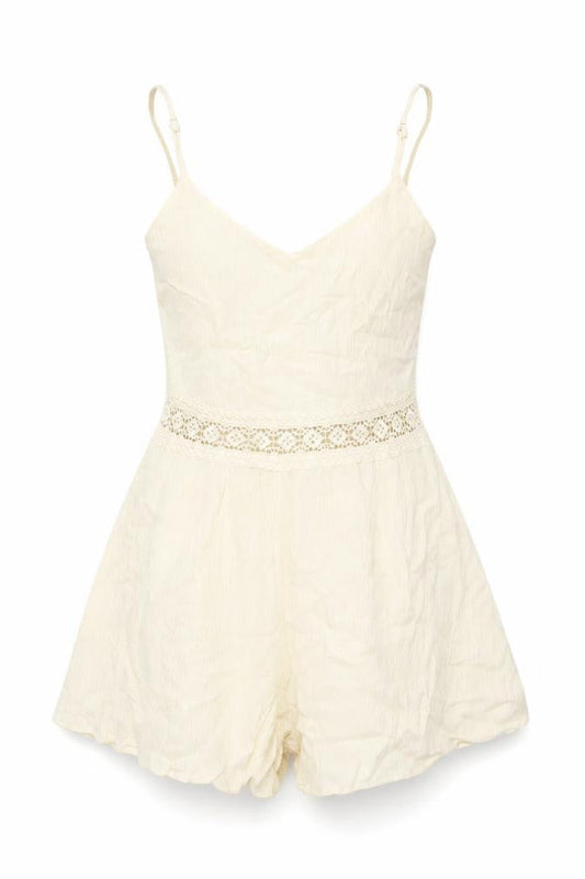 H&M Womens Ivory Viscose Playsuit One-Piece Size 6 Zip