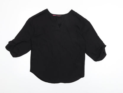 Christian Siriano Womens Black Polyester Basic Blouse Size S V-Neck