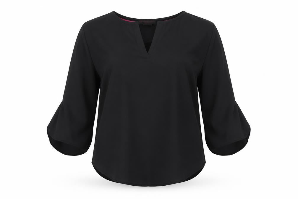 Christian Siriano Womens Black Polyester Basic Blouse Size S V-Neck