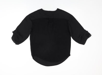 Christian Siriano Womens Black Polyester Basic Blouse Size S V-Neck