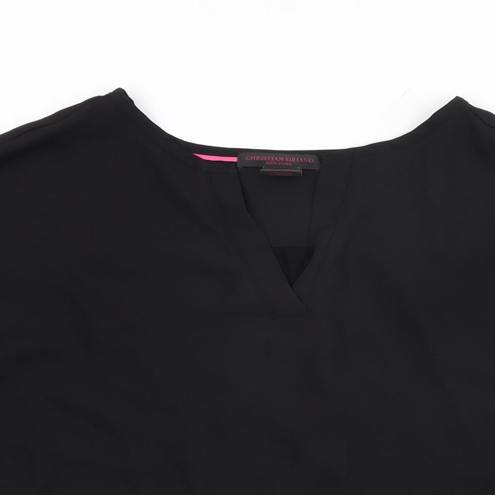 Christian Siriano Womens Black Polyester Basic Blouse Size S V-Neck