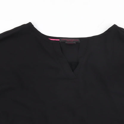 Christian Siriano Womens Black Polyester Basic Blouse Size S V-Neck