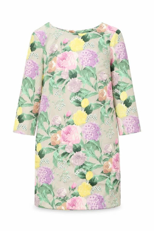 H&M Womens Beige Floral Polyester Shift Size 4 Round Neck Button