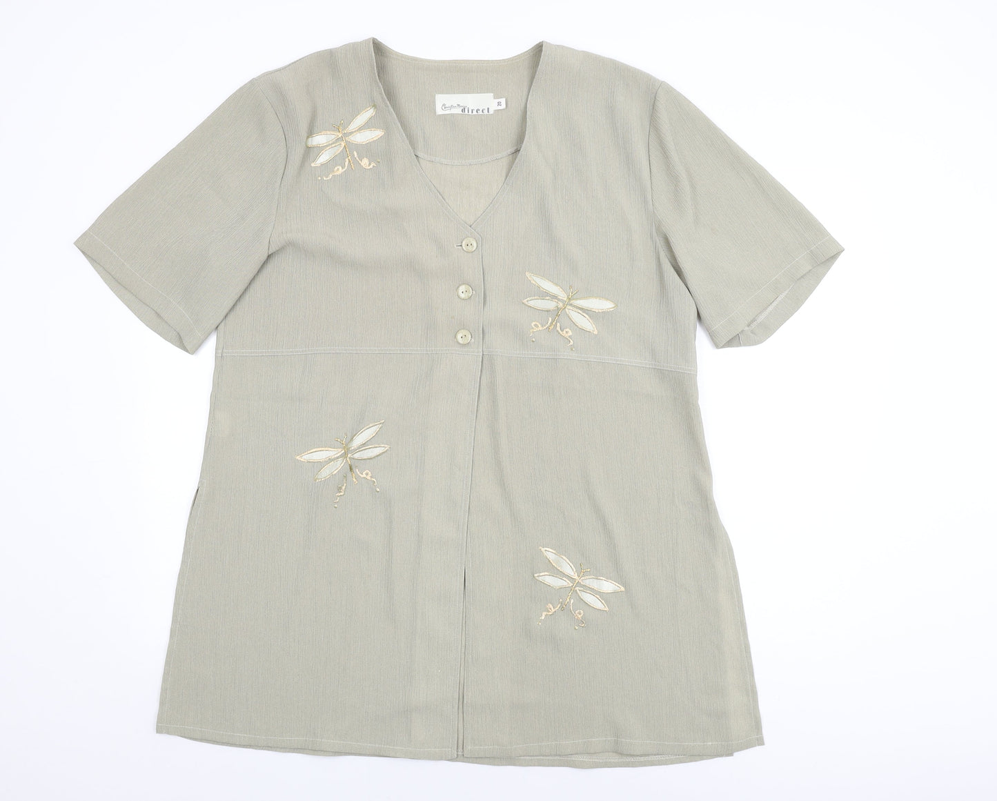 Christian Marcus Womens Brown Geometric Polyester Basic Button-Up Size 20 V-Neck