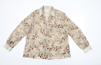 Marks & Spencer Womens Beige Floral Polyester Basic Button-Up Size 20 Collared