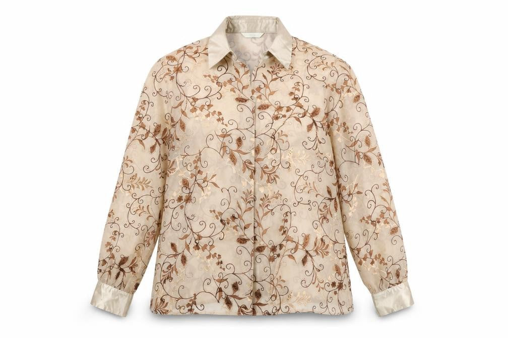 Marks & Spencer Womens Beige Floral Polyester Basic Button-Up Size 20 Collared