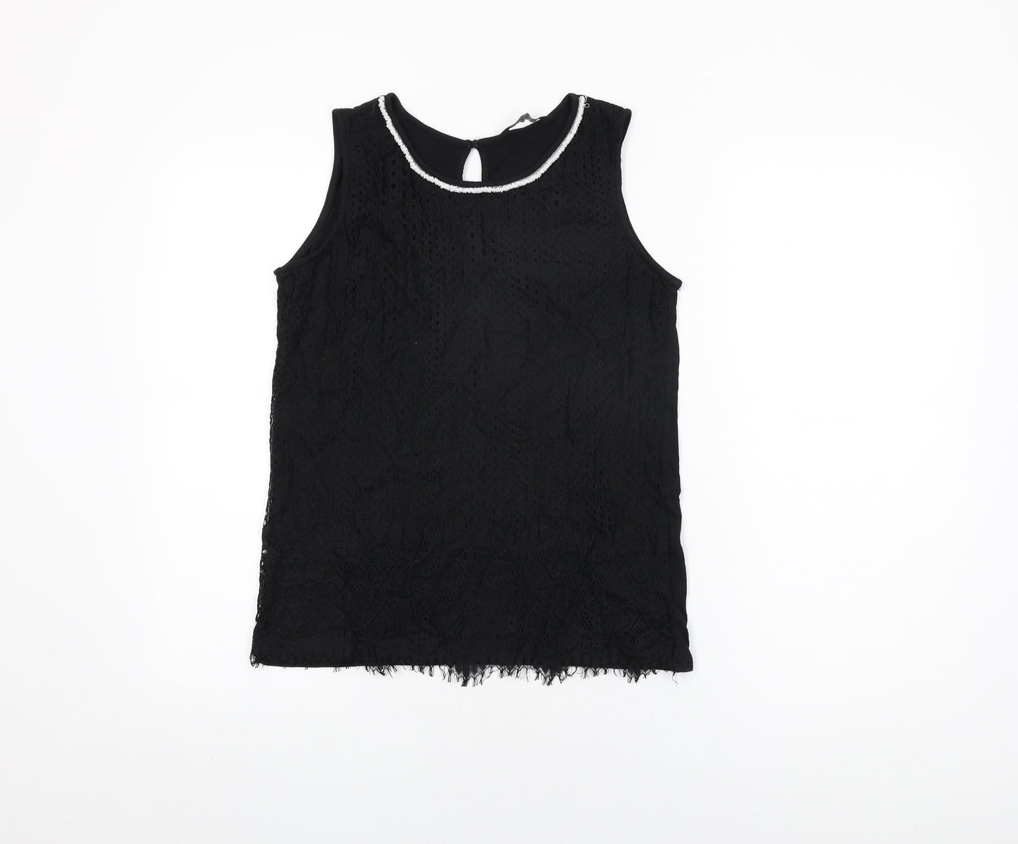 Dorothy Perkins Womens Black Geometric Polyamide Basic T-Shirt Size 12 Round Neck