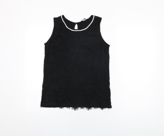 Dorothy Perkins Womens Black Geometric Polyamide Basic T-Shirt Size 12 Round Neck