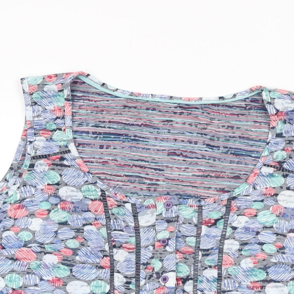 Per Una Womens Grey Geometric Cotton Basic Button-Up Size 12 Round Neck