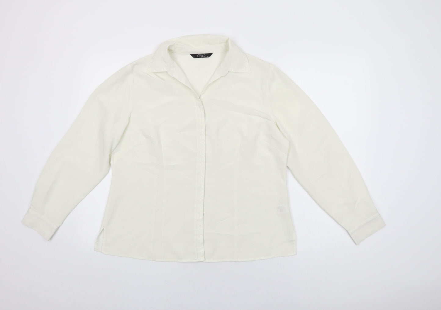 BM Collection Womens Ivory Polyester Basic Button-Up Size 16 Collared