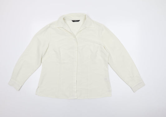 BM Collection Womens Ivory Polyester Basic Button-Up Size 16 Collared