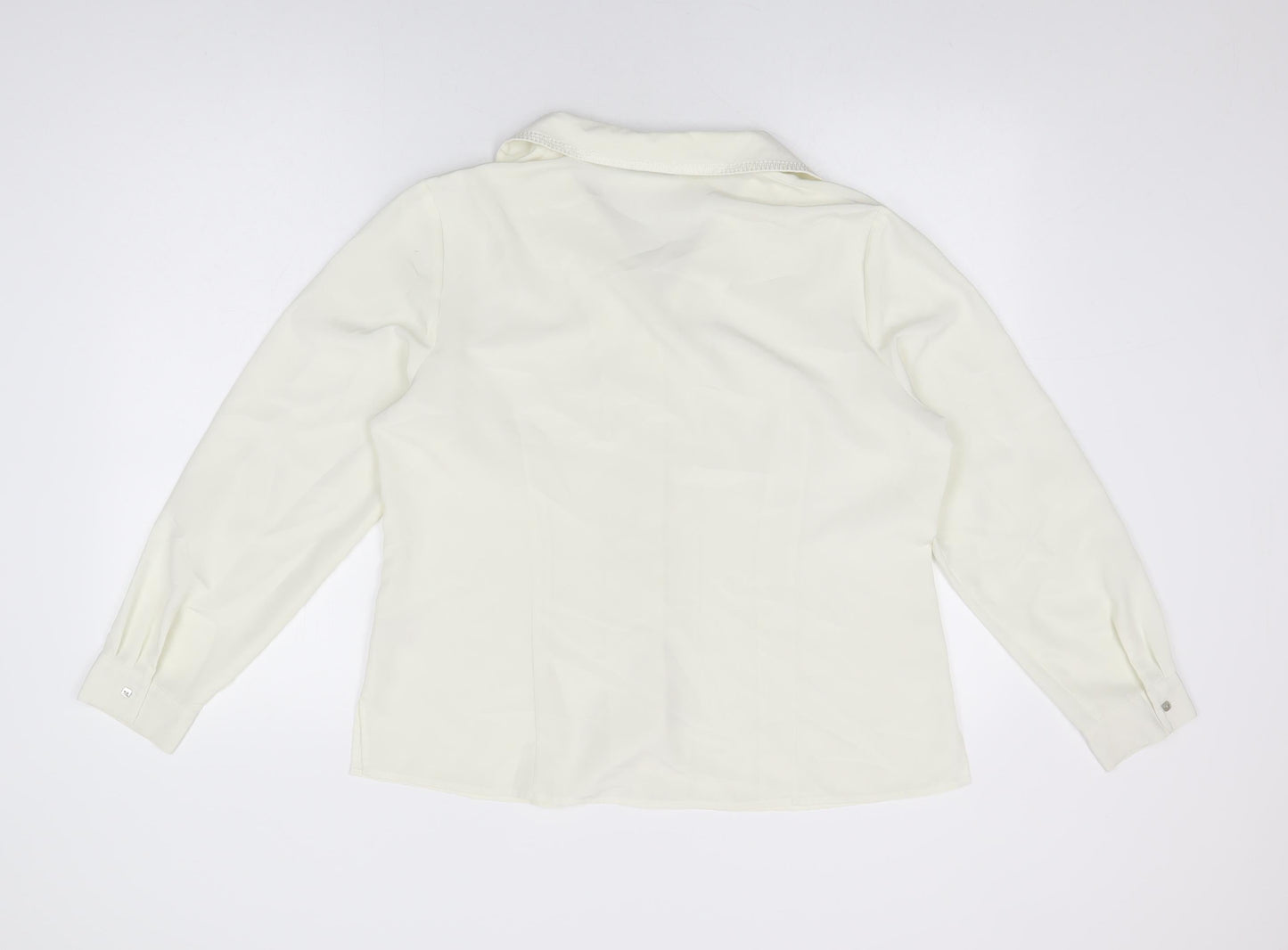 BM Collection Womens Ivory Polyester Basic Button-Up Size 16 Collared