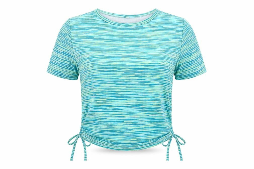 ASOS Womens Green Striped Polyester Cropped T-Shirt Size 12 Crew Neck - Tie Sides