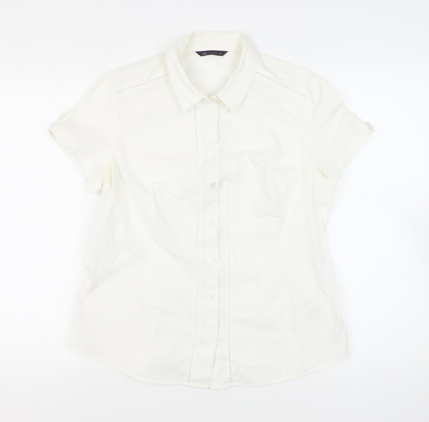 Marks and Spencer Womens White Polyester Basic Button-Up Size 14 Collared