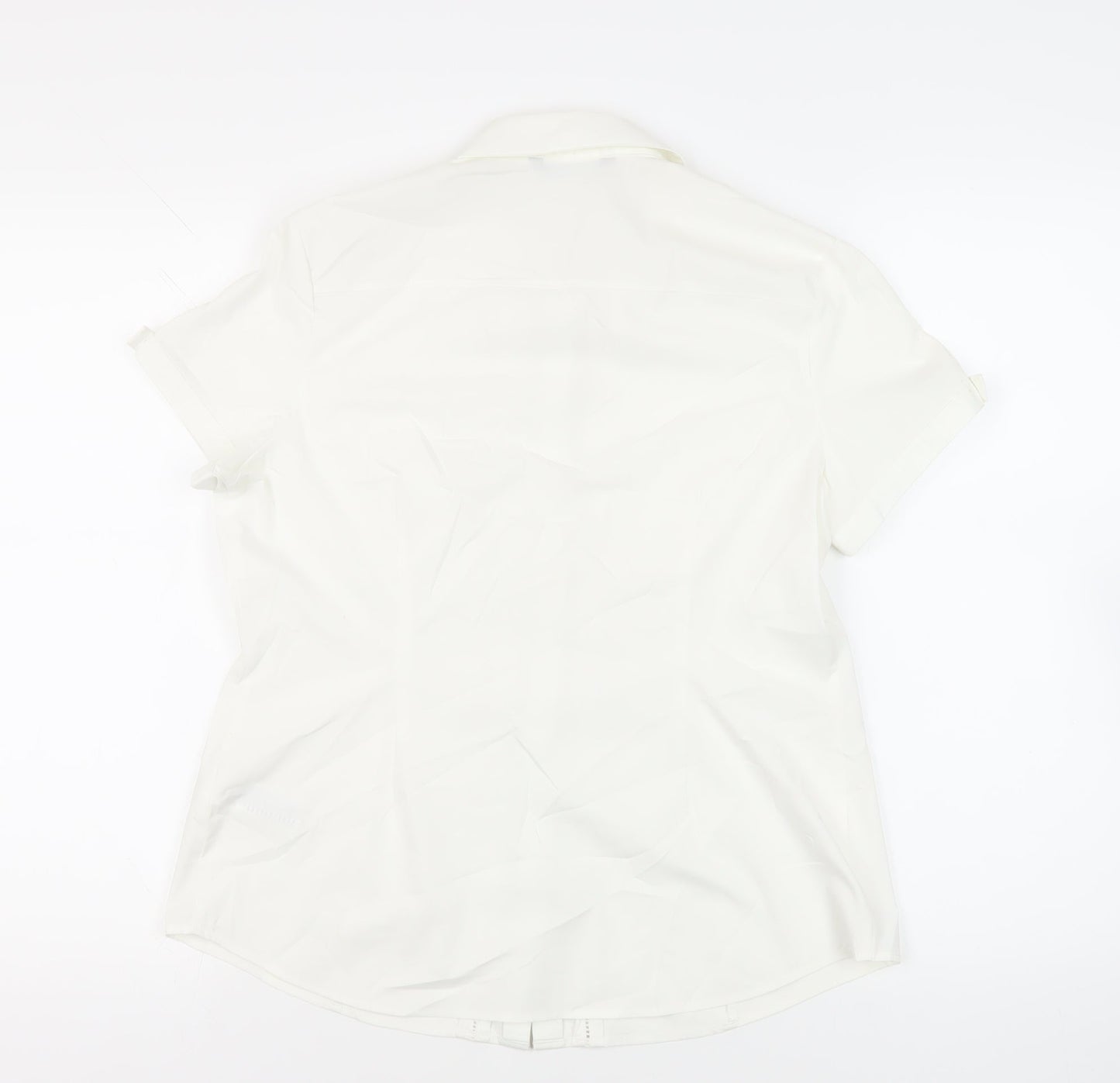 Marks and Spencer Womens White Polyester Basic Button-Up Size 14 Collared