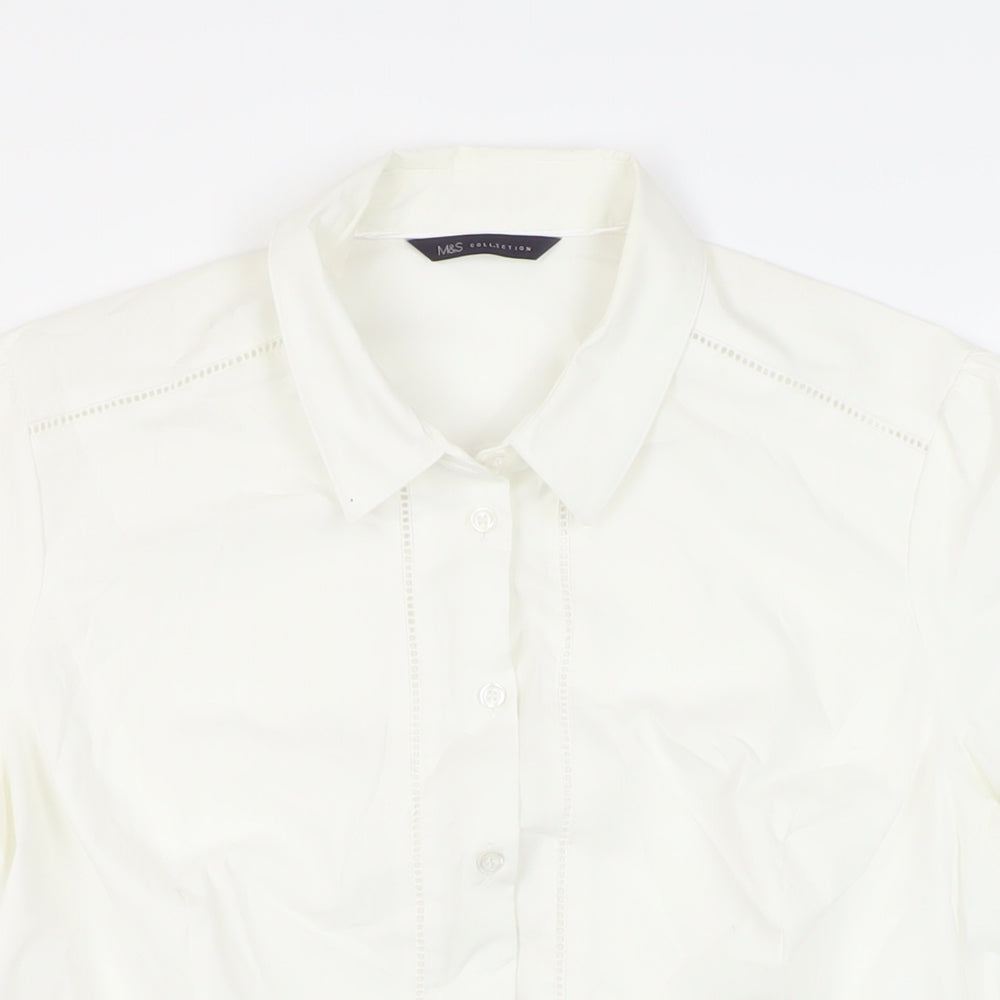 Marks and Spencer Womens White Polyester Basic Button-Up Size 14 Collared