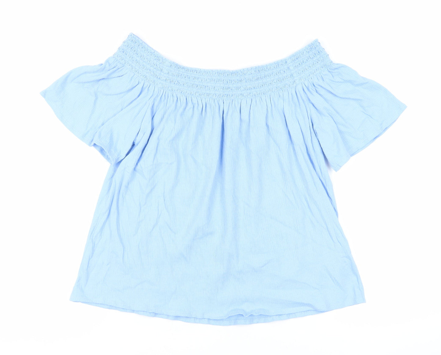 Marks and Spencer Womens Blue Polyester Basic Blouse Size M Off the Shoulder - Embroidered Neckline