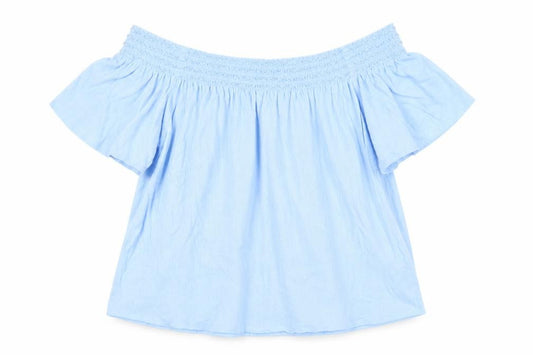 Marks and Spencer Womens Blue Polyester Basic Blouse Size M Off the Shoulder - Embroidered Neckline