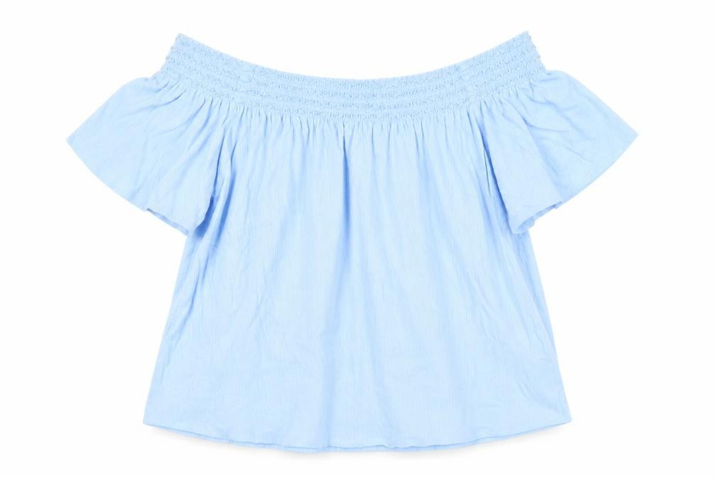 Marks & Spencer Womens Blue Polyester Basic Blouse Size M Off the Shoulder - Embroidered Neckline