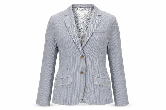 H&M Womens Blue Striped Jacket Blazer Size 10 Button
