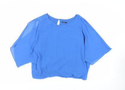 Additional front view of Roman women’s blue polyester basic blouse, size UK 16, boat neck - cold shoulder